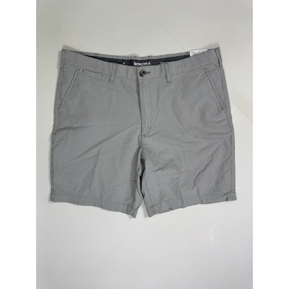Sonoma Flex Seersucker Shorts Men's 40x9 Grey Striped NWT Above The Knee Summer